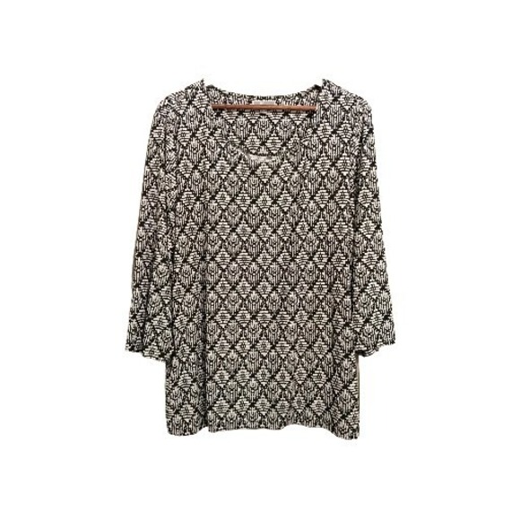 JM Collection Woman 2X Classic Black White Stretch 3/4 Sleeve Comfy Tunic Exc. - Picture 1 of 8